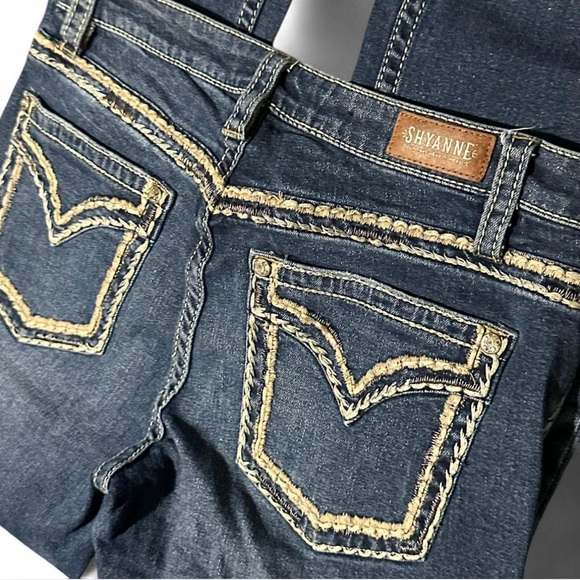 Shyanne Dark Blue Boot Cut Jeans with Stitching - Picture 3 of 8